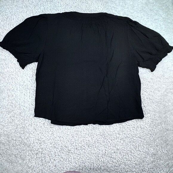 Draper James RSVP Elbow Sleeve Button Front Top Black - Picture 2 of 6